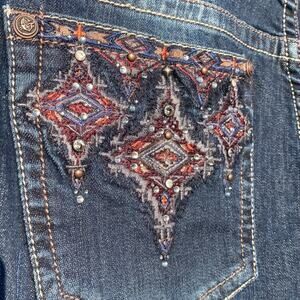 Grace in LA Embroidered Boho Embellished Western Bling Plus 21 Denim Blue Jeans